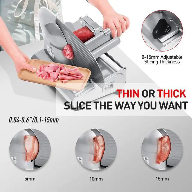 Alt view image 4 of 7 - Meat Slicer,  Electric Deil Food Slicer with Removable 9 Stainless Steel Blade, Deli Cheese Fruit Vetable Bread Cutter with Adjustable Knob for Thickness, Food Carria & Non-Slip Feet