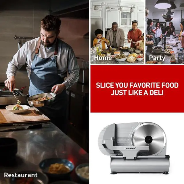 Alt view image 5 of 7 - Meat Slicer,  Electric Deil Food Slicer with Removable 9 Stainless Steel Blade, Deli Cheese Fruit Vetable Bread Cutter with Adjustable Knob for Thickness, Food Carria & Non-Slip Feet