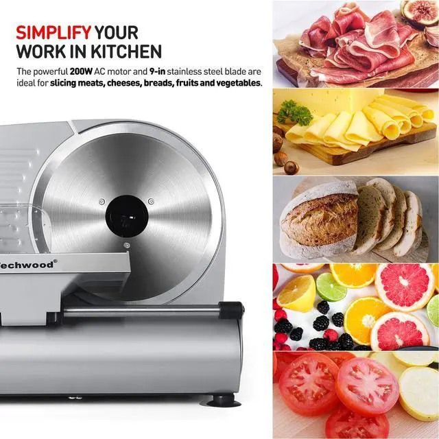 Alt view image 7 of 7 - Meat Slicer,  Electric Deil Food Slicer with Removable 9 Stainless Steel Blade, Deli Cheese Fruit Vetable Bread Cutter with Adjustable Knob for Thickness, Food Carria & Non-Slip Feet
