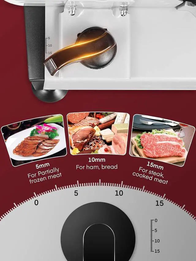 Alt view image 3 of 7 - 200W Meat Slicer for Home Use, Electric Food Slicer with Two 7.5" Sharp Stainless Steel Blade(Serrated + Smooth) & 0-15mm Precise Thickness Cut Deli Food, Meat, Bread, Fruit, Vetable, Silver