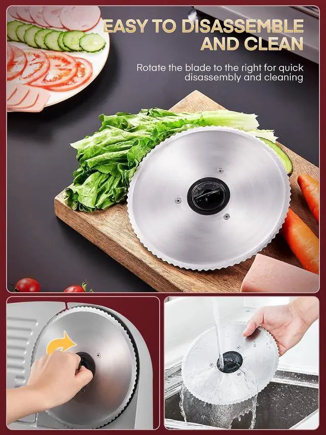 Alt view image 7 of 7 - 200W Meat Slicer for Home Use, Electric Food Slicer with Two 7.5" Sharp Stainless Steel Blade(Serrated + Smooth) & 0-15mm Precise Thickness Cut Deli Food, Meat, Bread, Fruit, Vetable, Silver