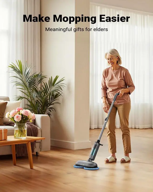 Alt view image 5 of 7 - Electric Mop, Floor Scrubber Electric Spin with LED Headlight, Recharable Dust Cordless Dual-Motor, Spray Mop for Hardwood Floor, Clean up to 2350 ft², 46dB Quiet, Gray-4 Pads