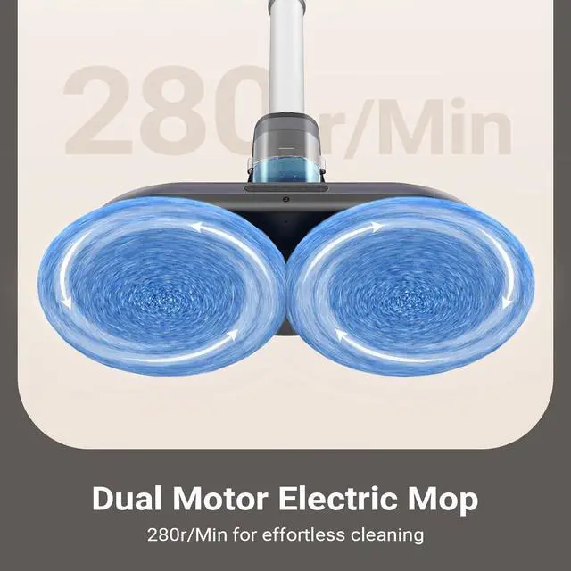 Alt view image 6 of 7 - Electric Mop, Floor Scrubber Electric Spin with LED Headlight, Recharable Dust Cordless Dual-Motor, Spray Mop for Hardwood Floor, Clean up to 2350 ft², 46dB Quiet, Gray-4 Pads