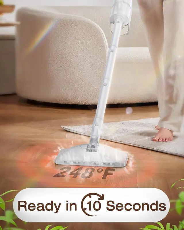 Alt view image 2 of 7 - 10-in-1 Steam Mop with Detachable Handheld Steamer, 350ml Tank, 10s Heat-Up, 248°F Steam Cleaner, 2-Level Control and Swivel Head for Floors, Carpets, Tiles - Lightweight and Multi-Surface