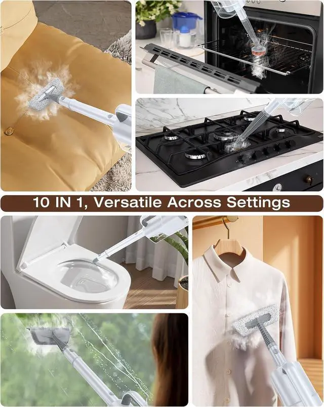 Alt view image 3 of 7 - 10-in-1 Steam Mop with Detachable Handheld Steamer, 350ml Tank, 10s Heat-Up, 248°F Steam Cleaner, 2-Level Control and Swivel Head for Floors, Carpets, Tiles - Lightweight and Multi-Surface
