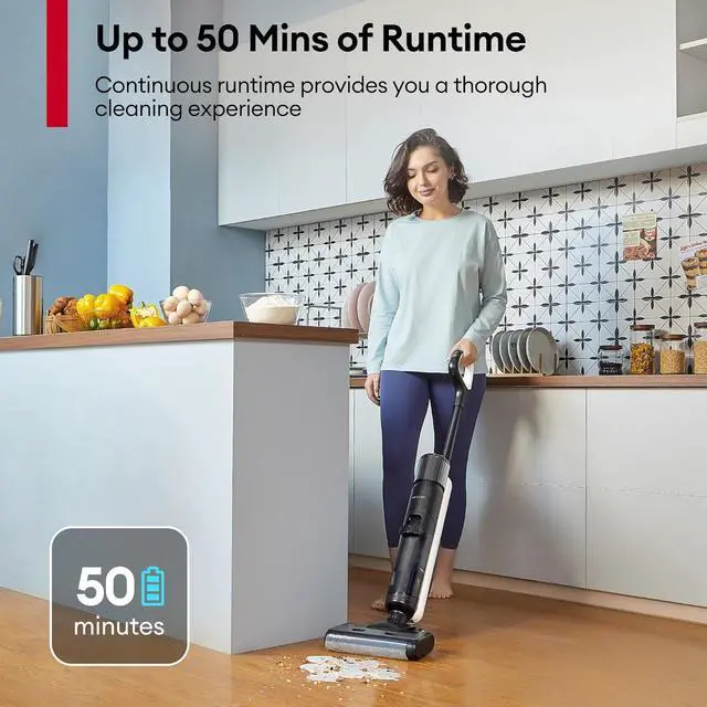 Alt view image 5 of 7 - Wet Dry Vacuum Cleaner,Cordless Vacuum Mop Combo with Self-Cleaning,Smart Mess Detection,50mins Runtime,3-in-1 Vacuum Mop for Hard Floors,Ed Cleaning,LED Display,Black,AC1 Elite