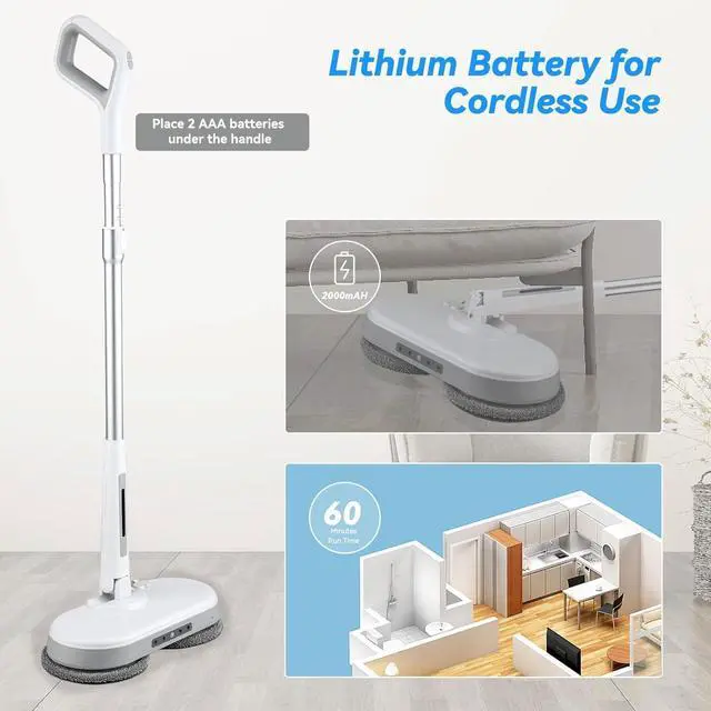 Alt view image 2 of 7 - Cordless Electric Mop, Dual Motor Powerful Spin Mop 2000 mAh, Floor Polisher,1H Recharable Power Mops with LED Light/Water Sprayer, Electric Mops for Floor Cleaning for Hardwood, Tile, Rotate 180°