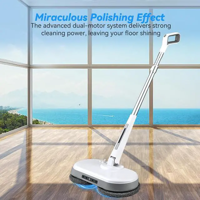 Alt view image 3 of 7 - Cordless Electric Mop, Dual Motor Powerful Spin Mop 2000 mAh, Floor Polisher,1H Recharable Power Mops with LED Light/Water Sprayer, Electric Mops for Floor Cleaning for Hardwood, Tile, Rotate 180°
