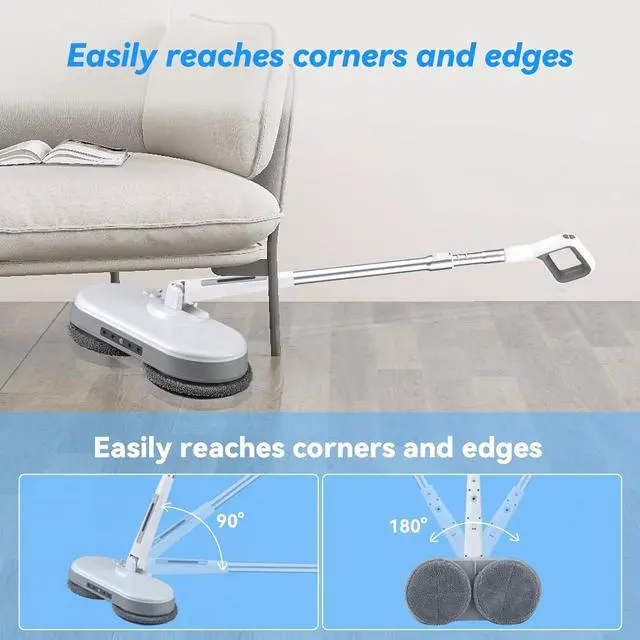 Alt view image 5 of 7 - Cordless Electric Mop, Dual Motor Powerful Spin Mop 2000 mAh, Floor Polisher,1H Recharable Power Mops with LED Light/Water Sprayer, Electric Mops for Floor Cleaning for Hardwood, Tile, Rotate 180°