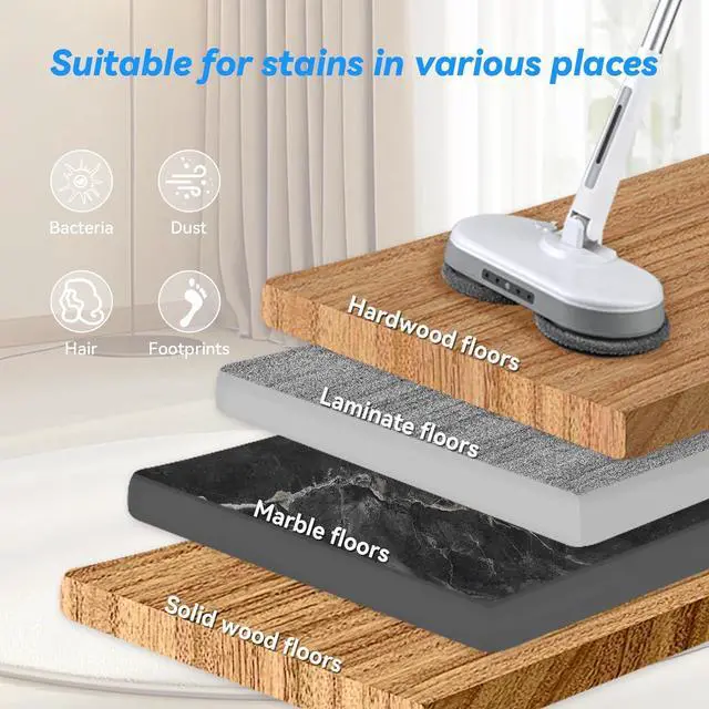 Alt view image 6 of 7 - Cordless Electric Mop, Dual Motor Powerful Spin Mop 2000 mAh, Floor Polisher,1H Recharable Power Mops with LED Light/Water Sprayer, Electric Mops for Floor Cleaning for Hardwood, Tile, Rotate 180°