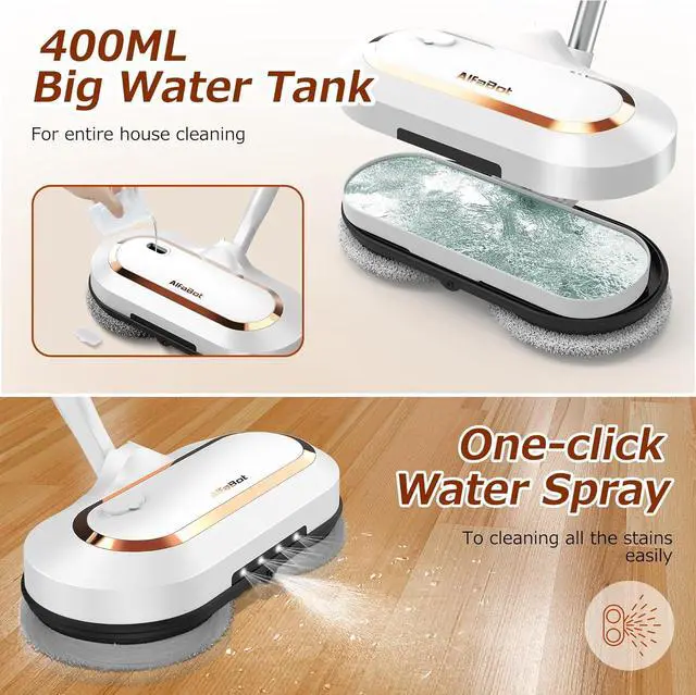 Alt view image 3 of 7 - Electric Mop,  S2 Cordless Spin Mop for Floor Cleaning, with LED Headlight and Sprayer/400ML Big Tank/60 Mins Runtime, Lightweight Floor Scrubber for Hardwood Floors, Tile, Laminate