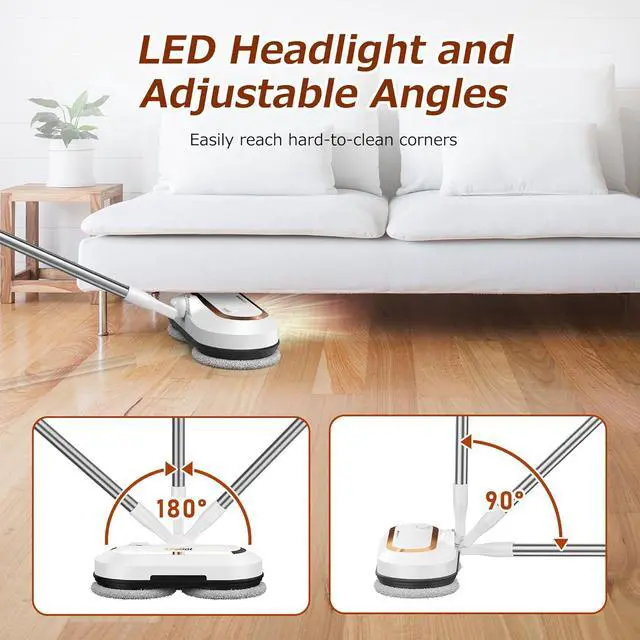 Alt view image 4 of 7 - Electric Mop,  S2 Cordless Spin Mop for Floor Cleaning, with LED Headlight and Sprayer/400ML Big Tank/60 Mins Runtime, Lightweight Floor Scrubber for Hardwood Floors, Tile, Laminate