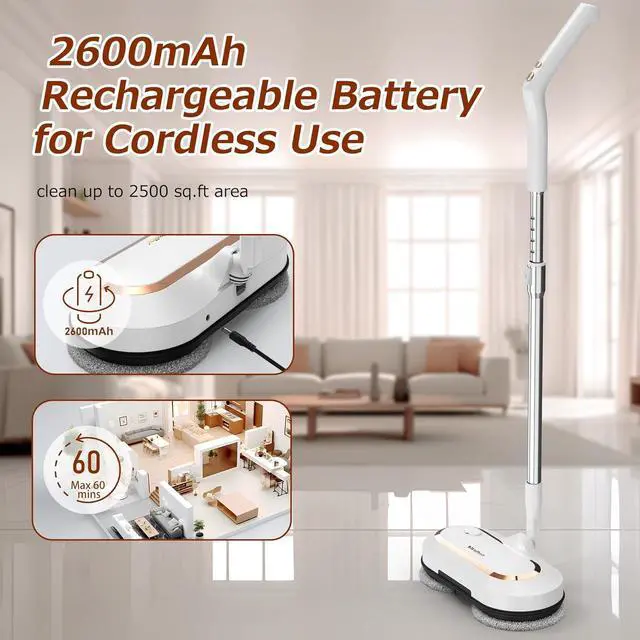 Alt view image 6 of 7 - Electric Mop,  S2 Cordless Spin Mop for Floor Cleaning, with LED Headlight and Sprayer/400ML Big Tank/60 Mins Runtime, Lightweight Floor Scrubber for Hardwood Floors, Tile, Laminate