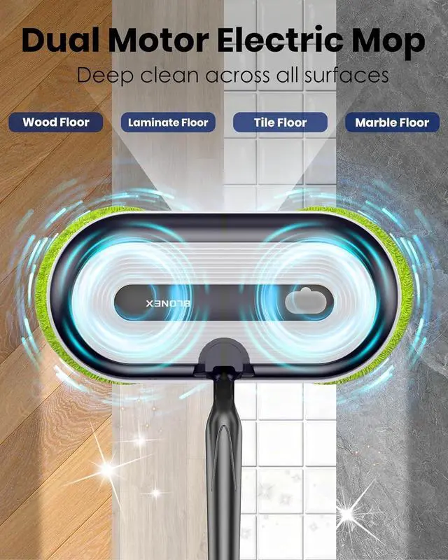 Alt view image 2 of 7 - Cordless Electric Mop, Electric Spin Floor Mop with LED Headlights & Water Sprayer, Long-Lasting Battery, Lar 290ml Tank, Self-Propelled Floor Cleaner with Adjustable Tube for All Floors
