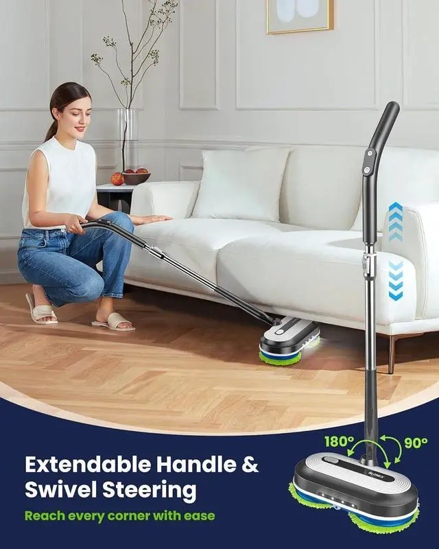Alt view image 3 of 7 - Cordless Electric Mop, Electric Spin Floor Mop with LED Headlights & Water Sprayer, Long-Lasting Battery, Lar 290ml Tank, Self-Propelled Floor Cleaner with Adjustable Tube for All Floors