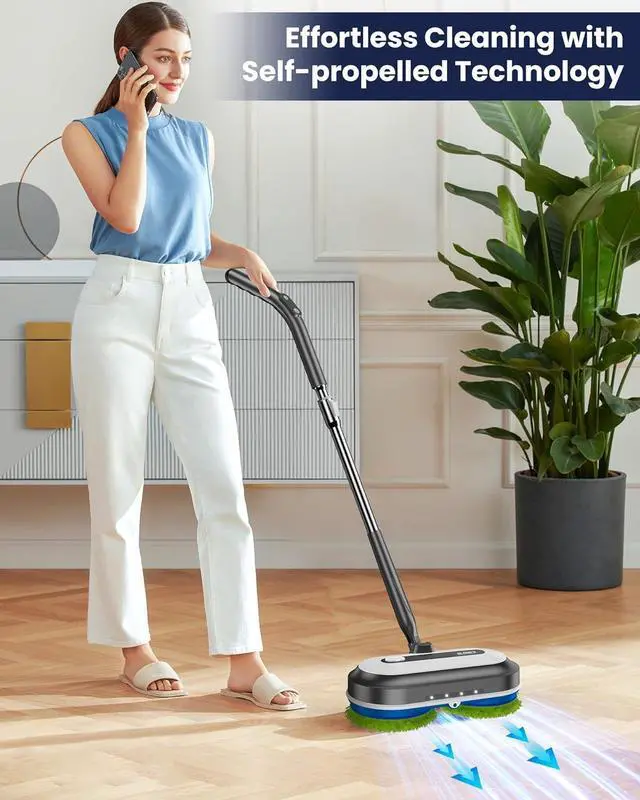 Alt view image 7 of 7 - Cordless Electric Mop, Electric Spin Floor Mop with LED Headlights & Water Sprayer, Long-Lasting Battery, Lar 290ml Tank, Self-Propelled Floor Cleaner with Adjustable Tube for All Floors