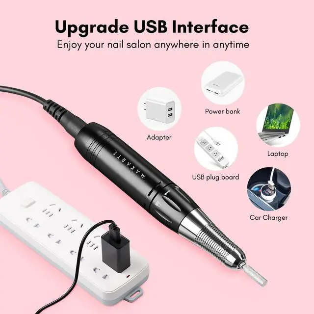 Alt view image 2 of 7 - Stefy Electric Nail Drill Machine, Portable Ele Kit for Acrylic Nails Professional Mobile Travel Manicure Set with Nail Drill Bits Sanding Bands for Shaping Polishing Removing, Black