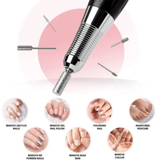 Alt view image 5 of 7 - Stefy Electric Nail Drill Machine, Portable Ele Kit for Acrylic Nails Professional Mobile Travel Manicure Set with Nail Drill Bits Sanding Bands for Shaping Polishing Removing, Black