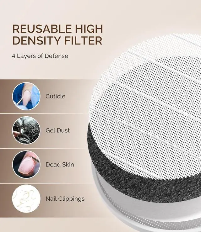 Alt view image 5 of 6 - Nail Dust Collector,Compact Vacuum Fan Dust Collector for Beginner with Reusable lter,HPro Powerful Dust Suction Machine Manicure Pedicure Tool for Acrylic Nail Polishing,Salon & Home