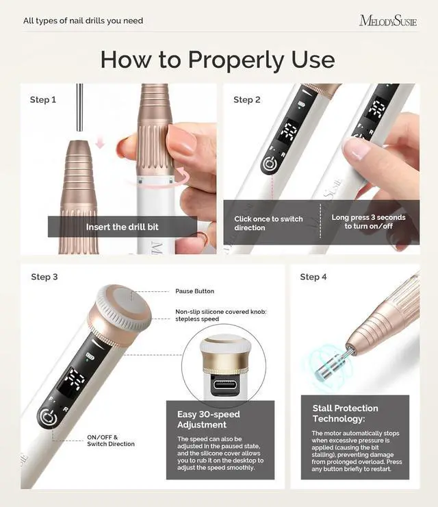 Alt view image 3 of 7 - Portable Electric Nail Drill 30,000RPM, SM220G Cordless Recharable Electric Nail le, Professional Ele Manicure Pedicure Polishing Tool with Bits Sanding Bands Kit, White