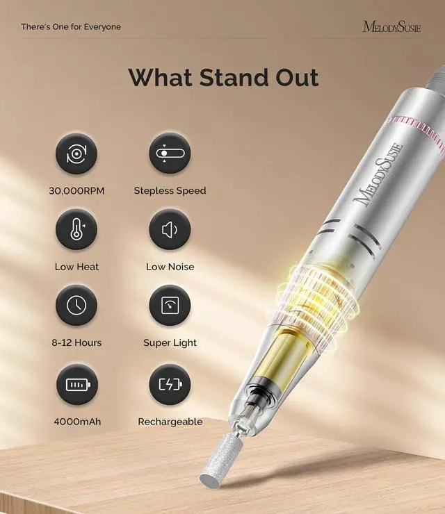 Alt view image 3 of 7 - Portable Nail Drill 30000 RPM,SC320F Professional Recharable Electric Nail le,Cordless Nail E le for Acrylic Nails l Polishing Removing,Ele Nail Kit for Manicure Salon Home,Rose