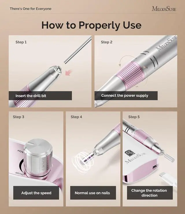 Alt view image 4 of 7 - Portable Nail Drill 30000 RPM,SC320F Professional Recharable Electric Nail le,Cordless Nail E le for Acrylic Nails l Polishing Removing,Ele Nail Kit for Manicure Salon Home,Rose