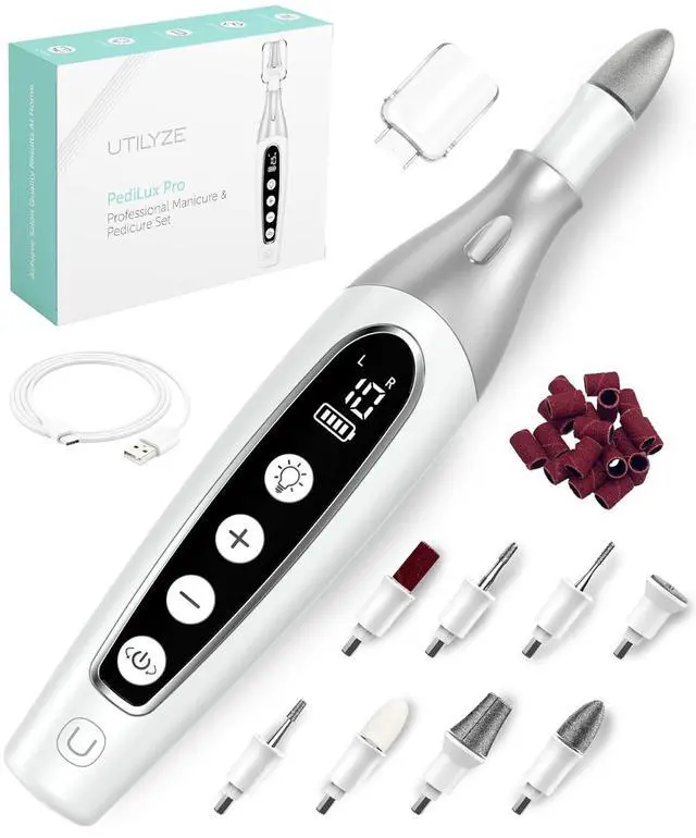 Main image of Pedi Pro Professional Manicure Pedicure Kit, Cordless Electric Nail le Drill Set, Thick Toenail Grinder, Toe Nail Dremel Tools, ler, Buffer, Sander, Remove Cuticles, Callus for Men & Women