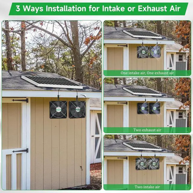 Alt view image 3 of 6 - 5.5 Inch Solar Powered Fan Kit, 25W Solar Panel with 2 Waterproof Fans for Outside Chicken Coops, Greenhouses, Sheds, Intake or Exhaust Air Fan with 15 FT On/Off Switch Cord