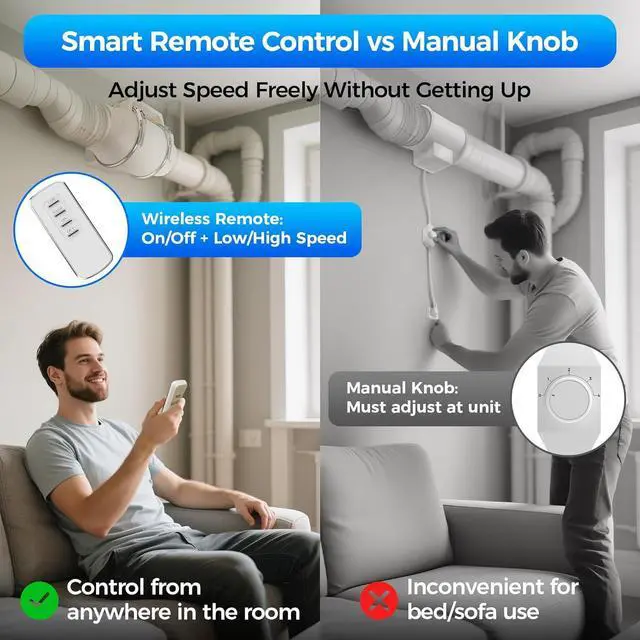 Alt view image 2 of 7 - 8 Inch Duct Fan, Inline Ventilation Exhaust Fan with Remote Control, 740 CFM Duct Intake High Efciency Air Fan for Vent Bathroom, Kitchen, Grow Tent, Hydroponics, 3D Printer