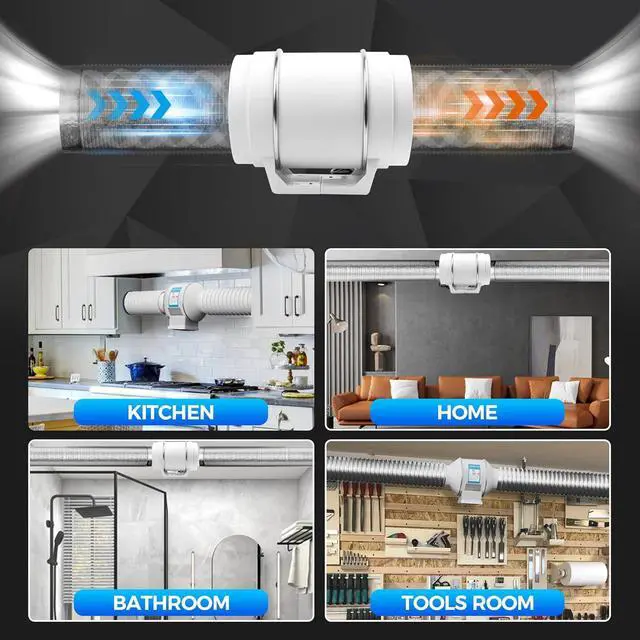 Alt view image 5 of 7 - 8 Inch Duct Fan, Inline Ventilation Exhaust Fan with Remote Control, 740 CFM Duct Intake High Efciency Air Fan for Vent Bathroom, Kitchen, Grow Tent, Hydroponics, 3D Printer