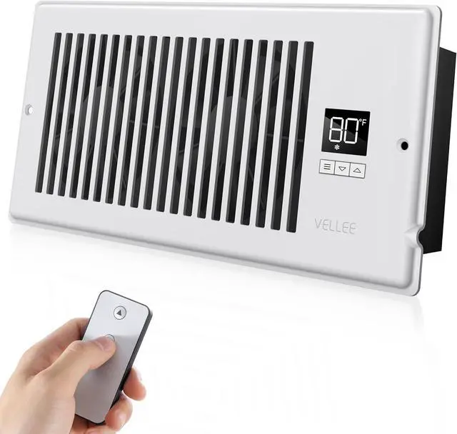 Main image of Quiet Register Booster Fan ts 4" x 10" (DUCT OPENING CUTOUT), 10-Speed Smart Heating Cooling AC Vent Booster Fan w/Remote Control & Thermostat Control (Vertical Grille - White) - Corded