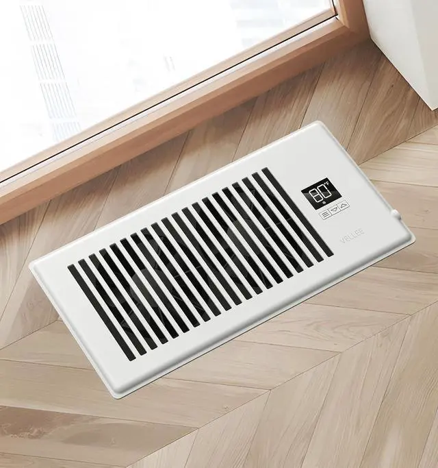 Alt view image 7 of 7 - Quiet Register Booster Fan ts 4" x 10" (DUCT OPENING CUTOUT), 10-Speed Smart Heating Cooling AC Vent Booster Fan w/Remote Control & Thermostat Control (Vertical Grille - White) - Corded