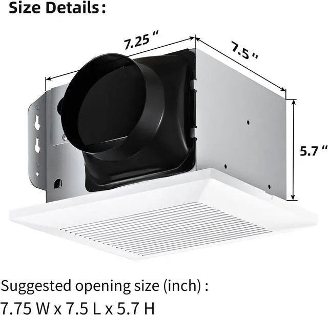 Alt view image 3 of 7 - Bathroom Fan 110 CFM Very Quiet with Matel Housing, Ceiling Mount Exhaust Ventilation Fan Lar Air-flow Capacity, Energy-Saving Household Bath Vent Extractor, White Plastic Grille