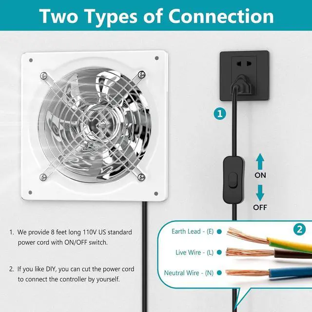 Alt view image 3 of 7 - 8 Inch Exhaust Fan, Kitchen Exhaust Fan With Switch 576CFM Wall Mounted, Extractor Ventilation Fan For Attic, Greenhouse, Basement, Shed, White