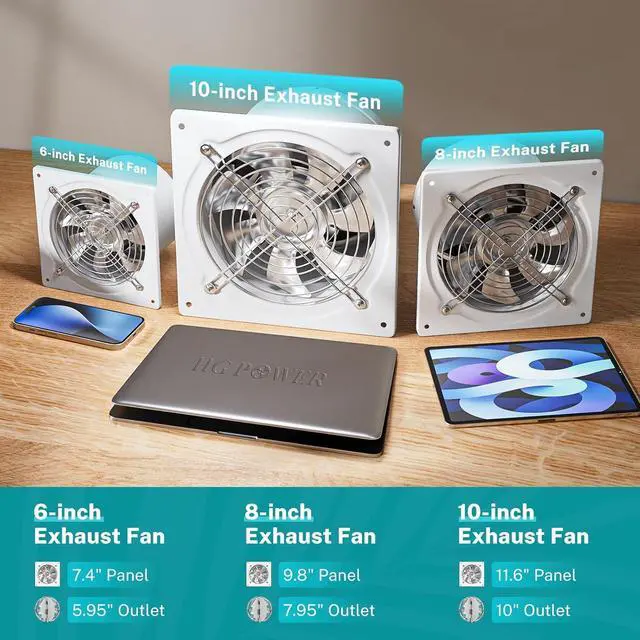 Alt view image 4 of 7 - 8 Inch Exhaust Fan, Kitchen Exhaust Fan With Switch 576CFM Wall Mounted, Extractor Ventilation Fan For Attic, Greenhouse, Basement, Shed, White
