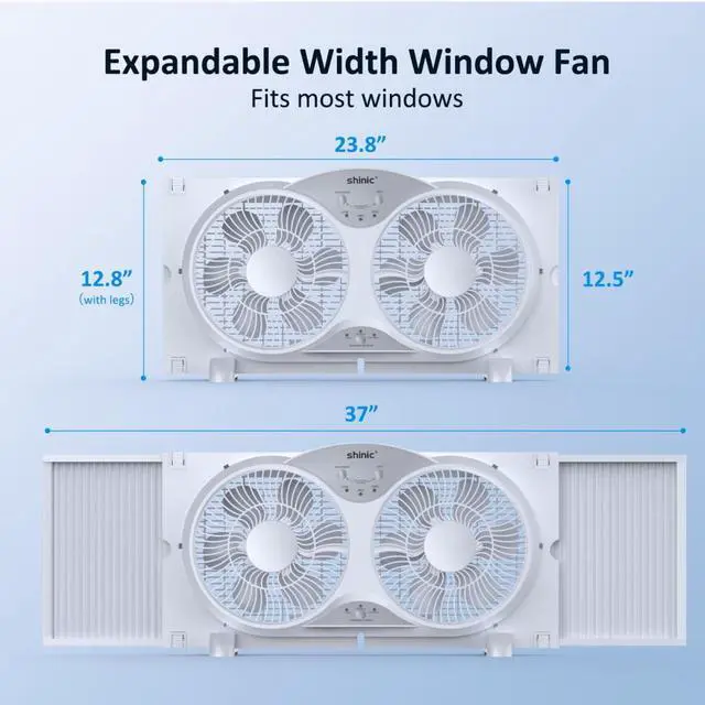 Alt view image 3 of 7 - Window Fan with Reversible Airflow Quiet, Twin 9" Blades, Full Remote Control, 3 Functions-3 Speeds, Bathroom Kitchen Window Exhaust Fan, Width Adjustable (From 23.5" to 37") ETL Certied