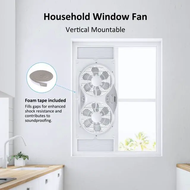 Alt view image 7 of 7 - Window Fan with Reversible Airflow Quiet, Twin 9" Blades, Full Remote Control, 3 Functions-3 Speeds, Bathroom Kitchen Window Exhaust Fan, Width Adjustable (From 23.5" to 37") ETL Certied