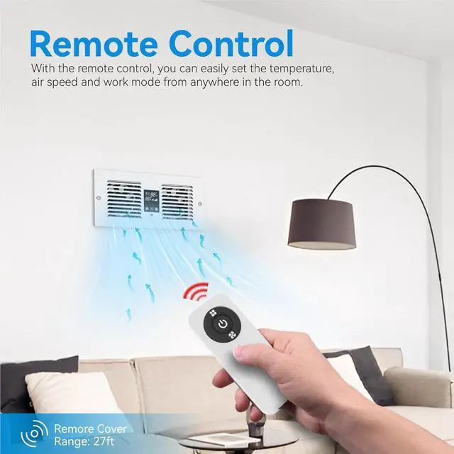 Alt view image 3 of 6 - Room to Room Fan with Remote Control, 300CFM Through Wall Vent Fan, 5-Speed Ventilation, with Temperature Control, for Kitchen, Laundry, Hardwired, RTR300