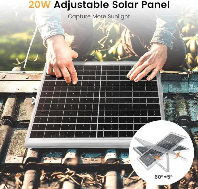 Alt view image 3 of 6 - Solar Fan Pro with Battery Run Day/Night, 9.5" Exhaust Fan and 20W Solar Panel for Greenhouse Air Cooling Circulation with 16Ft On/Off Cable, Intake for Shed, Chicken Coop