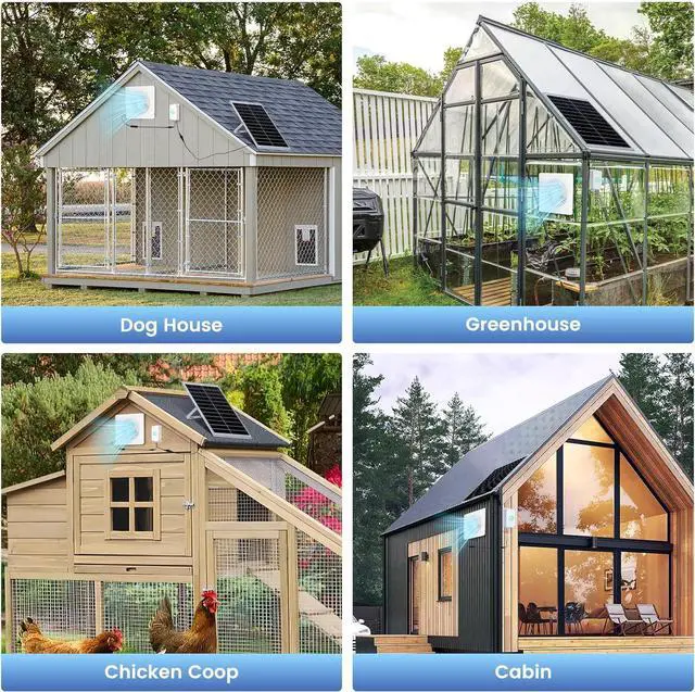 Alt view image 6 of 6 - Solar Fan Pro with Battery Run Day/Night, 9.5" Exhaust Fan and 20W Solar Panel for Greenhouse Air Cooling Circulation with 16Ft On/Off Cable, Intake for Shed, Chicken Coop