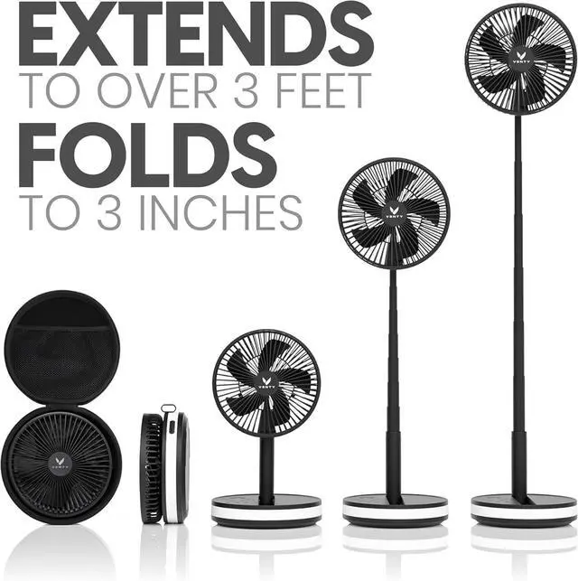 Alt view image 3 of 7 - Portable Fan - Wireless Battery Operated Fan - 4 Speeds - LED Lighting - Carry Case & Remote Control - Cruise Travel - Outdoor Travel RV Power Bank With USB-C Port (Black with Case)