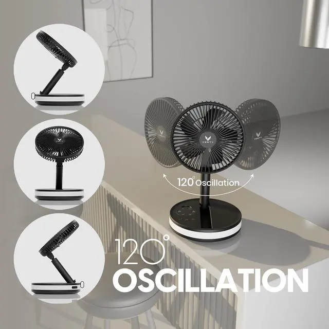 Alt view image 6 of 7 - Portable Fan - Wireless Battery Operated Fan - 4 Speeds - LED Lighting - Carry Case & Remote Control - Cruise Travel - Outdoor Travel RV Power Bank With USB-C Port (Black with Case)