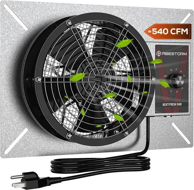 Main image of 540CFM IP-55 Rated Crawlspace Ventilation Fan with Humidistat Thermostat, 8.7inch Basement Vent Fans with Isolation Mesh, Ventilator Fan for Crawl Space Basement Gara Attic Grow Tent