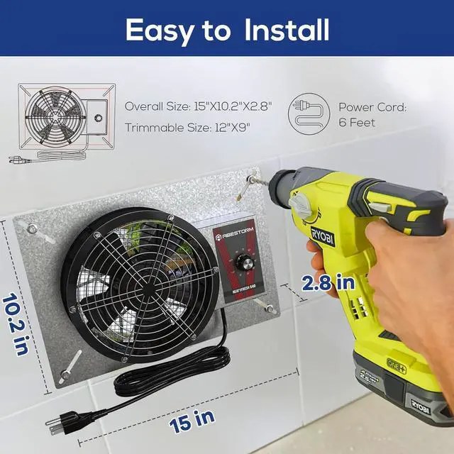 Alt view image 4 of 5 - 540CFM IP-55 Rated Crawlspace Ventilation Fan with Humidistat Thermostat, 8.7inch Basement Vent Fans with Isolation Mesh, Ventilator Fan for Crawl Space Basement Gara Attic Grow Tent