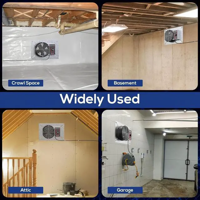 Alt view image 5 of 5 - 540CFM IP-55 Rated Crawlspace Ventilation Fan with Humidistat Thermostat, 8.7inch Basement Vent Fans with Isolation Mesh, Ventilator Fan for Crawl Space Basement Gara Attic Grow Tent