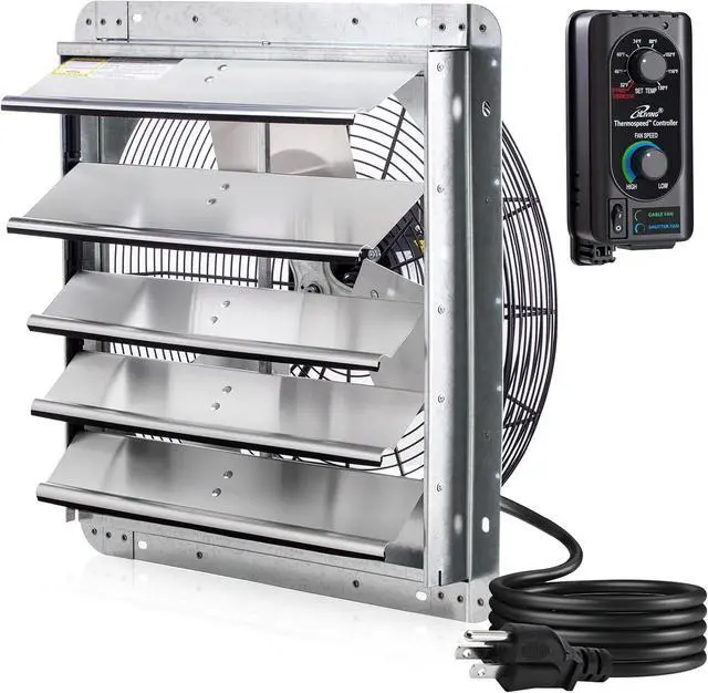 Main image of 18" Wall Mounted Shutter Exhaust Fan, Automatic Shutter, with Thermostat and Variable Speed controller, 0.85A, 1736 CFM, 2600 SQF Covera Area Silver (ILG8SF18V-ST)
