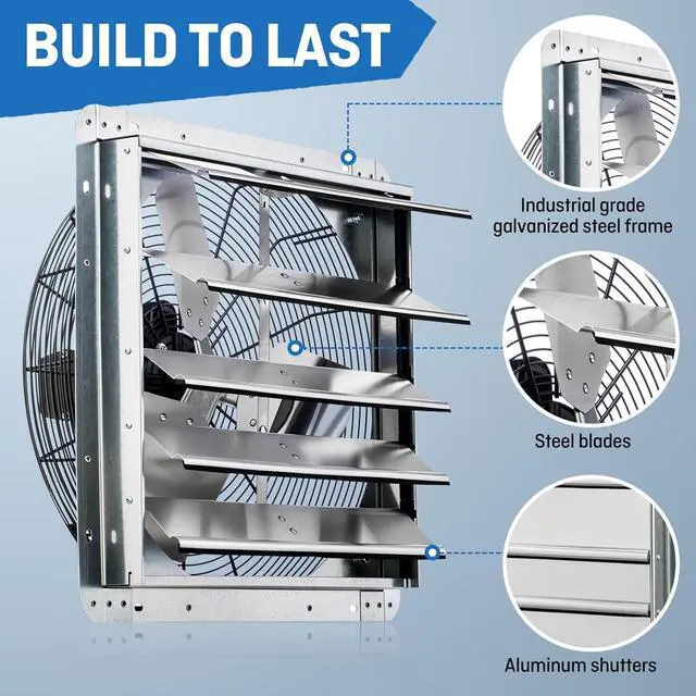 Alt view image 5 of 7 - 18" Wall Mounted Shutter Exhaust Fan, Automatic Shutter, with Thermostat and Variable Speed controller, 0.85A, 1736 CFM, 2600 SQF Covera Area Silver (ILG8SF18V-ST)