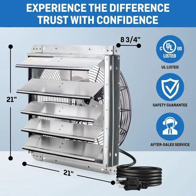 Alt view image 7 of 7 - 18" Wall Mounted Shutter Exhaust Fan, Automatic Shutter, with Thermostat and Variable Speed controller, 0.85A, 1736 CFM, 2600 SQF Covera Area Silver (ILG8SF18V-ST)
