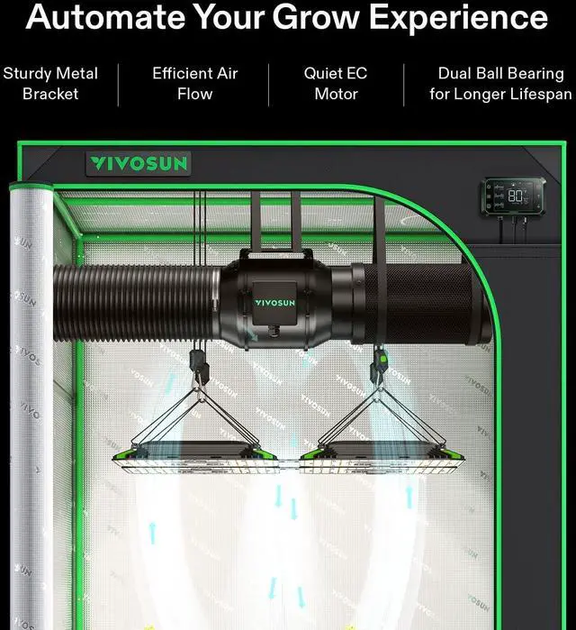 Alt view image 2 of 7 - AeroZesh G6 Inline Duct Fan, Quiet 6" 388 CFM Ventilation Exhaust Fan w/EC Motor and GrowHub E42A Temperature Humidity Wi-Controller for Heating Cooling Booster, Grow Tents, Hydroponics