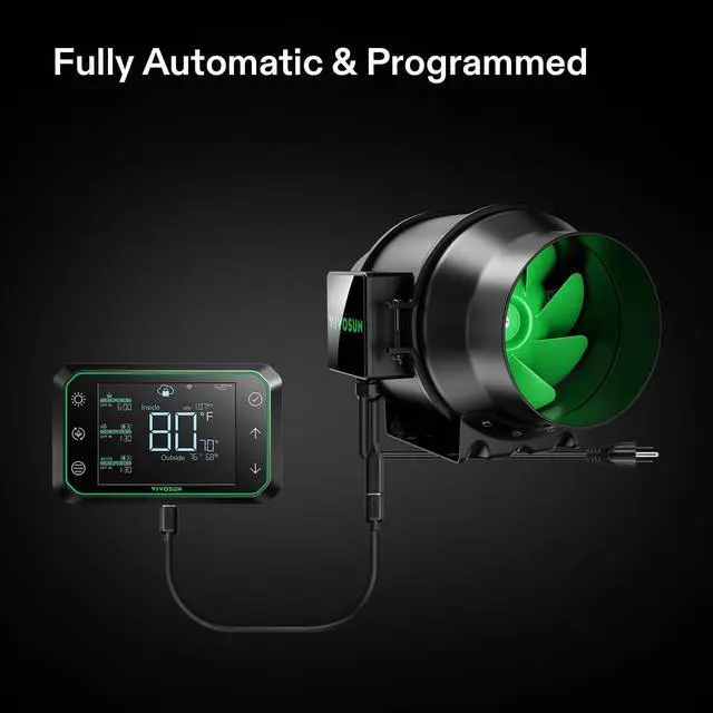 Alt view image 6 of 7 - AeroZesh G6 Inline Duct Fan, Quiet 6" 388 CFM Ventilation Exhaust Fan w/EC Motor and GrowHub E42A Temperature Humidity Wi-Controller for Heating Cooling Booster, Grow Tents, Hydroponics